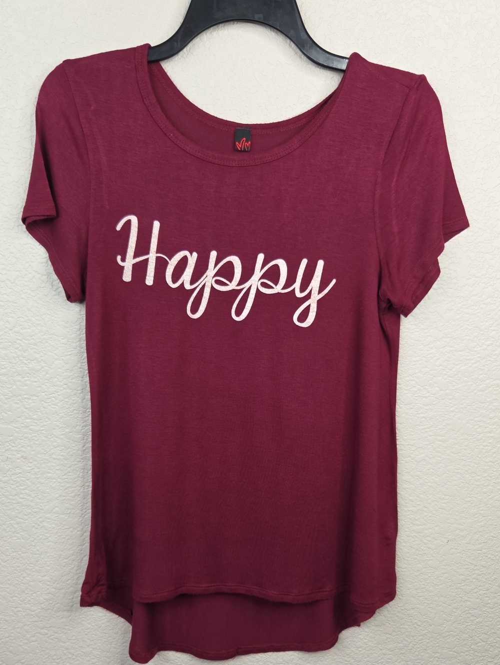Happy Script Maroon Women's Tee - Casual Scoop Neck Top